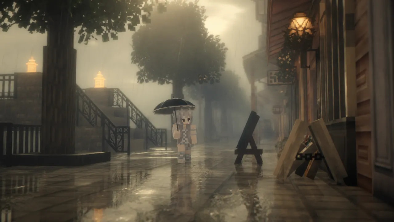 雨中小镇